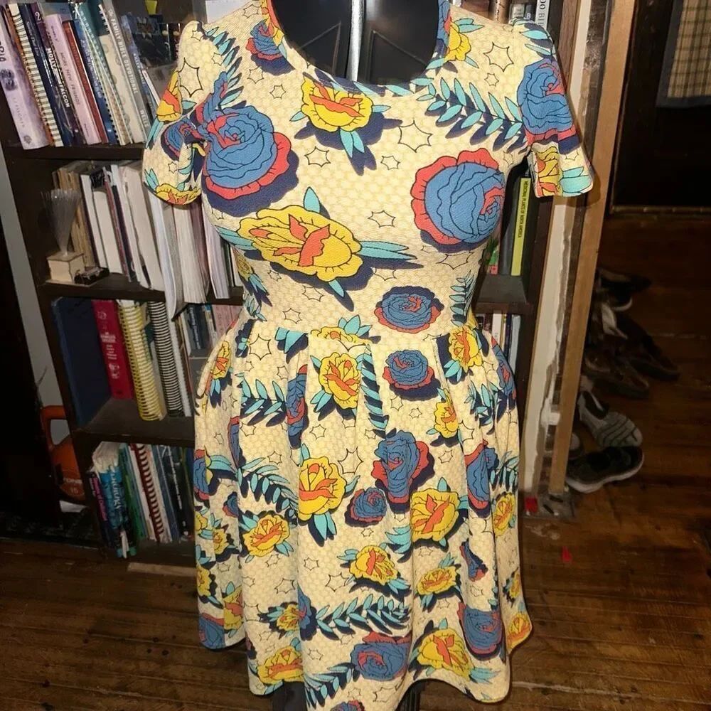 Lularoe Amelia fit & flare Beauty rose S knit dress with pockets